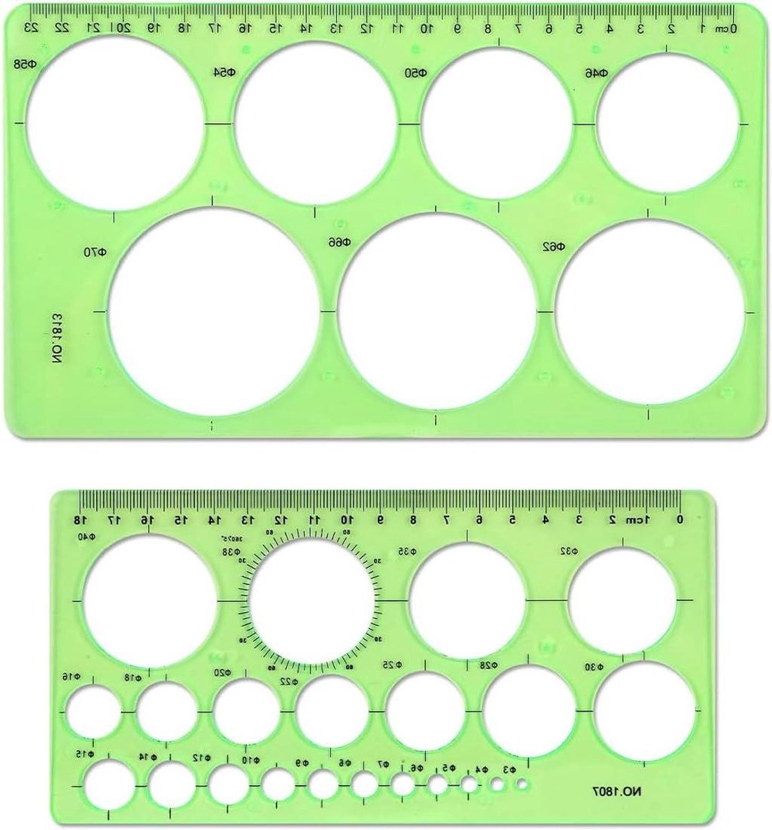 Zeynomax - Cirkel stencil set met 36 cirkels en 7 cirkel liniaal voor schilderen en tekenen - inclusief quilling sjabloon - transparant - digitale meettemplates