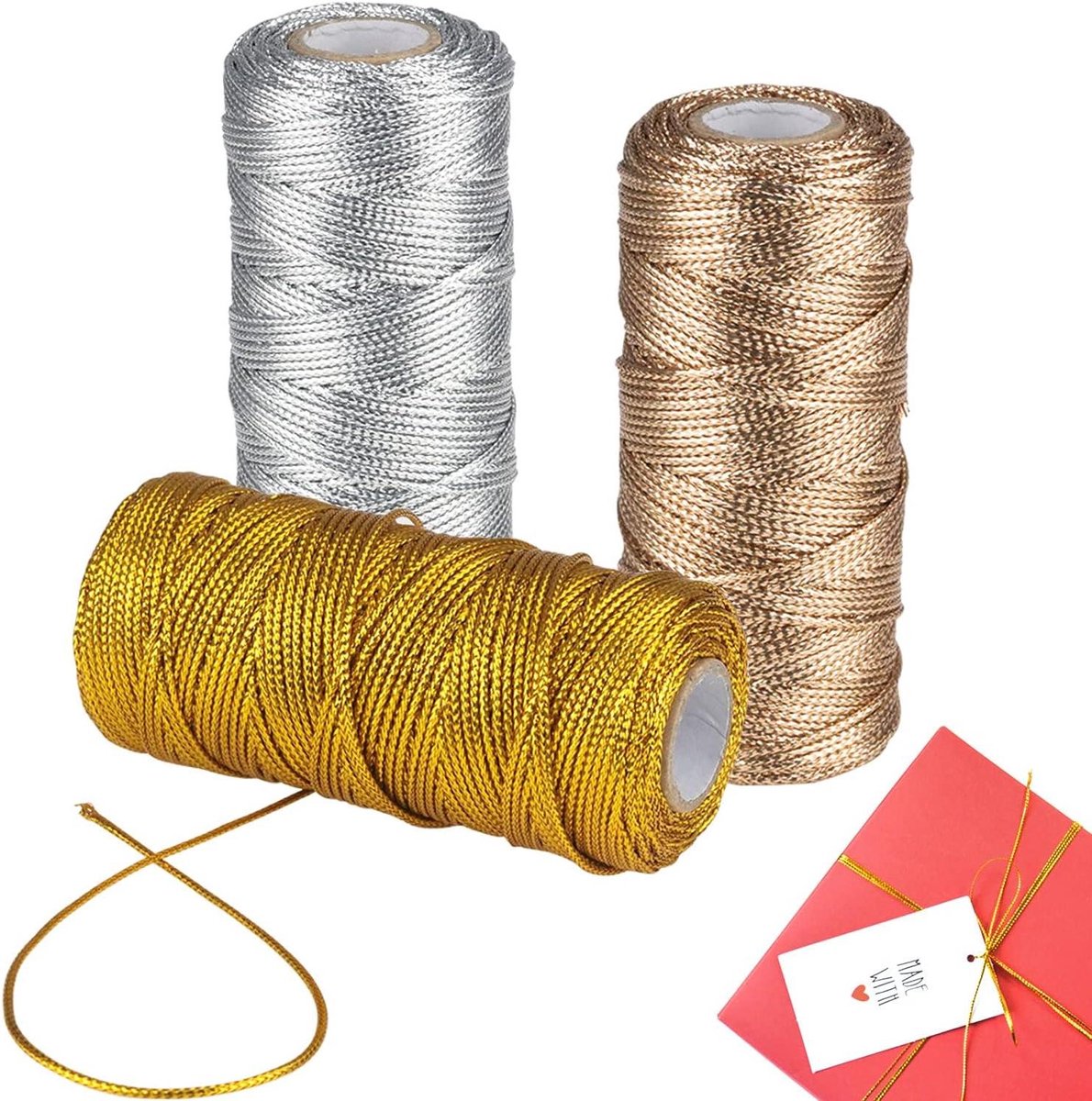 Zeynomax - Decoratiegouden koord 15 mm voor kerst en hobby - Set van 3 rollen