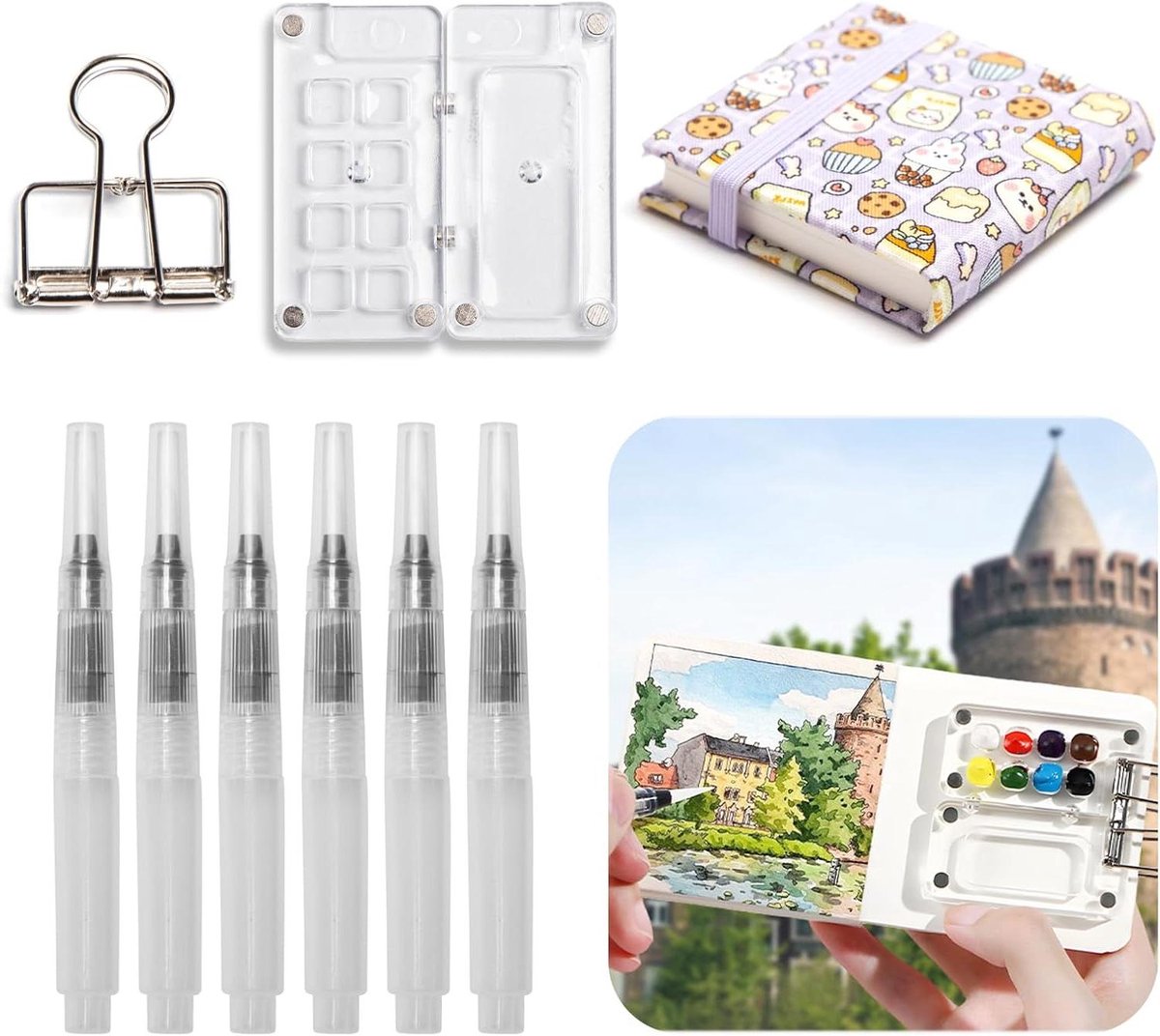 Zeynomax - Draagbare Mini Aquarel Set voor Gouache en Acrylverf met Schetsboek