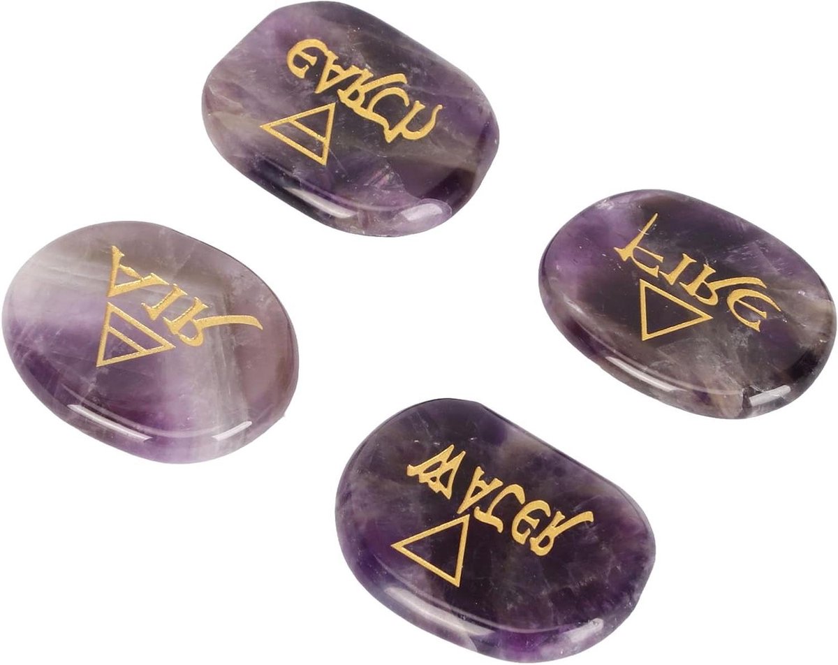 Zeynomax - Element stenen met symbolen voor Reiki kristallen helen - Aarde Lucht Vuur Water (Type 1)