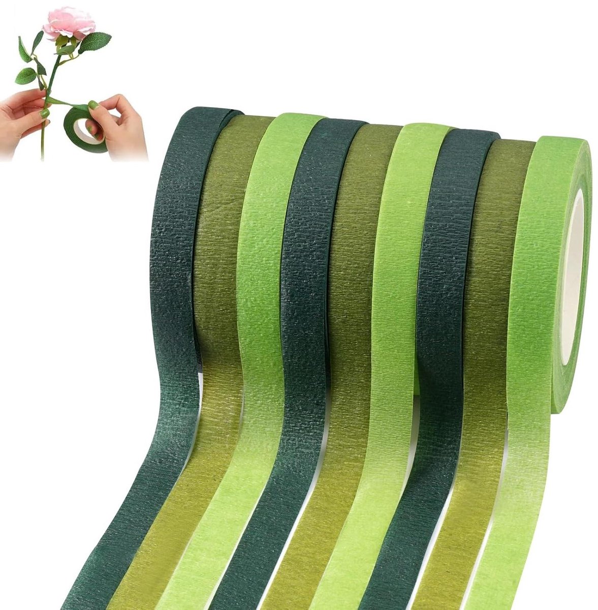   - Floral Tape voor bloemist - 27 m x 12 mm - Zelfklevende Bloemen Tape voor boeketten en DIY kunsthandwerk - Groene bloemen steel wrap - Bloemverpakking voor bruiloftskrans - Decoratie met 9 rollen