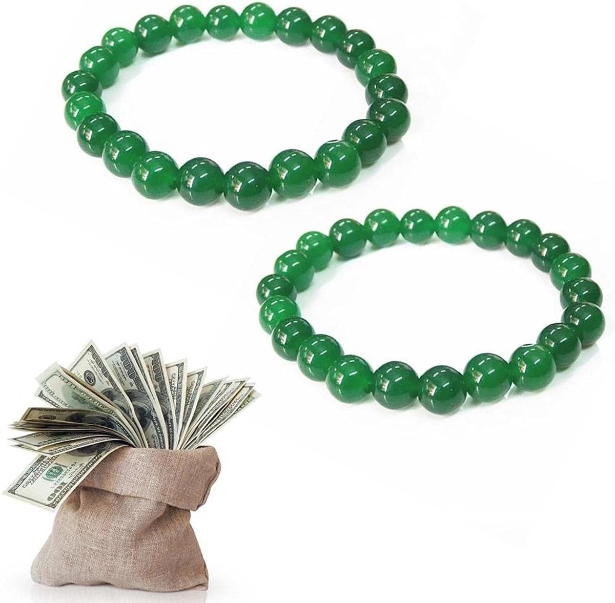   - Groene Feng Shui Geluksarmband voor Business en Rijkdom - Set van 2 met Groene Steen Kralen