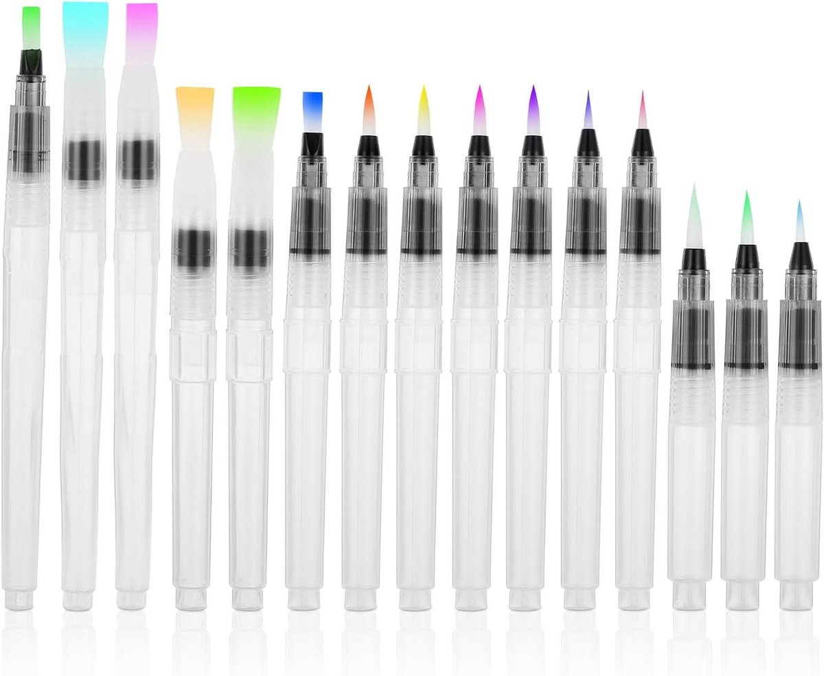 Zeynomax - Hervulbare waterpennen set met grote capaciteit - ideaal voor aquarel schilderen en kalligrafie - 15 stuks