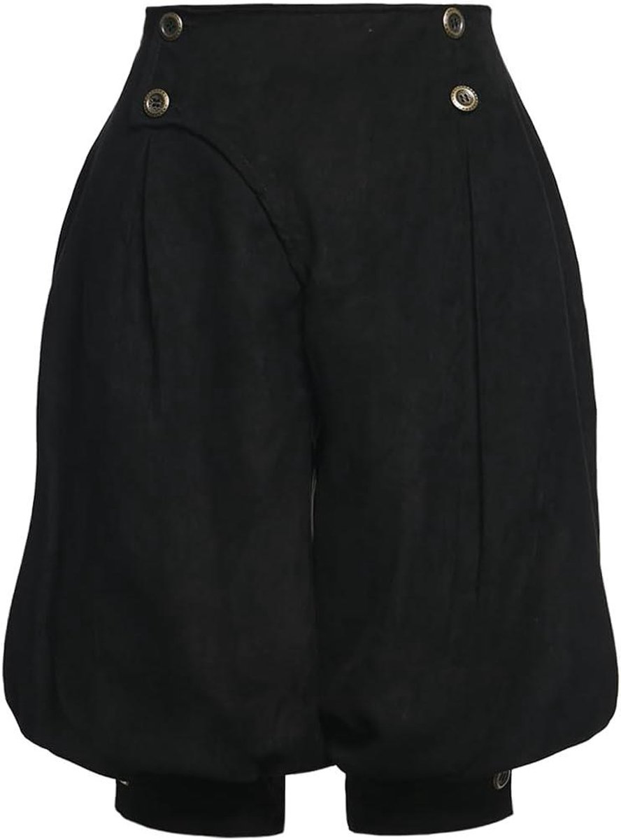 Zeynomax - Hoge taille dames shorts met dubbele rij knopen en middeleeuws vintage design (Zwart, Maat S)