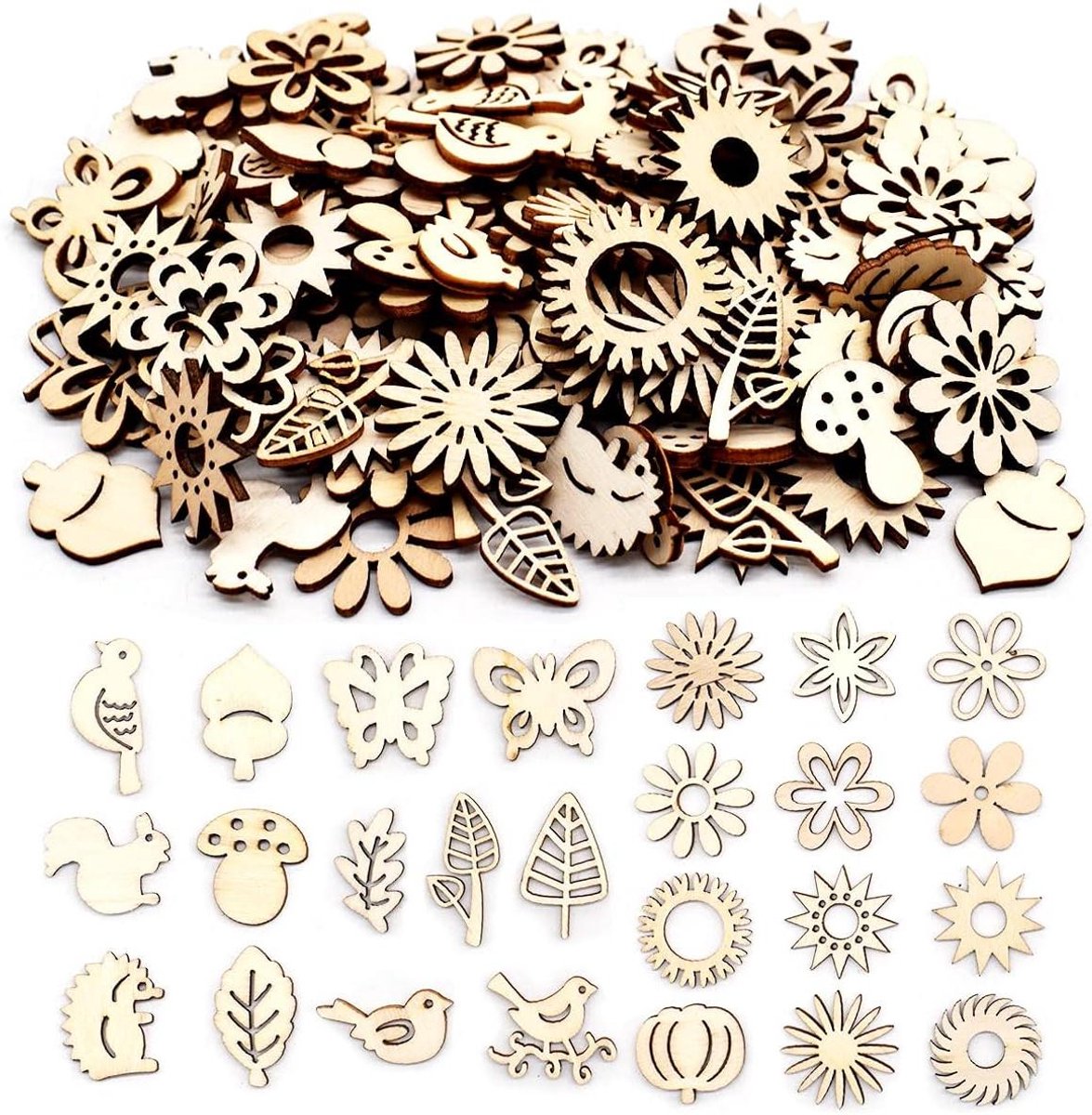 Zeynomax - Houten Bloemblaadjes Ornamenten - Dieren - DIY - Bruiloft Decoratie - Kerstboom Decoratie - Knutselen - Scrapbooking - Projecten - 150 stuks