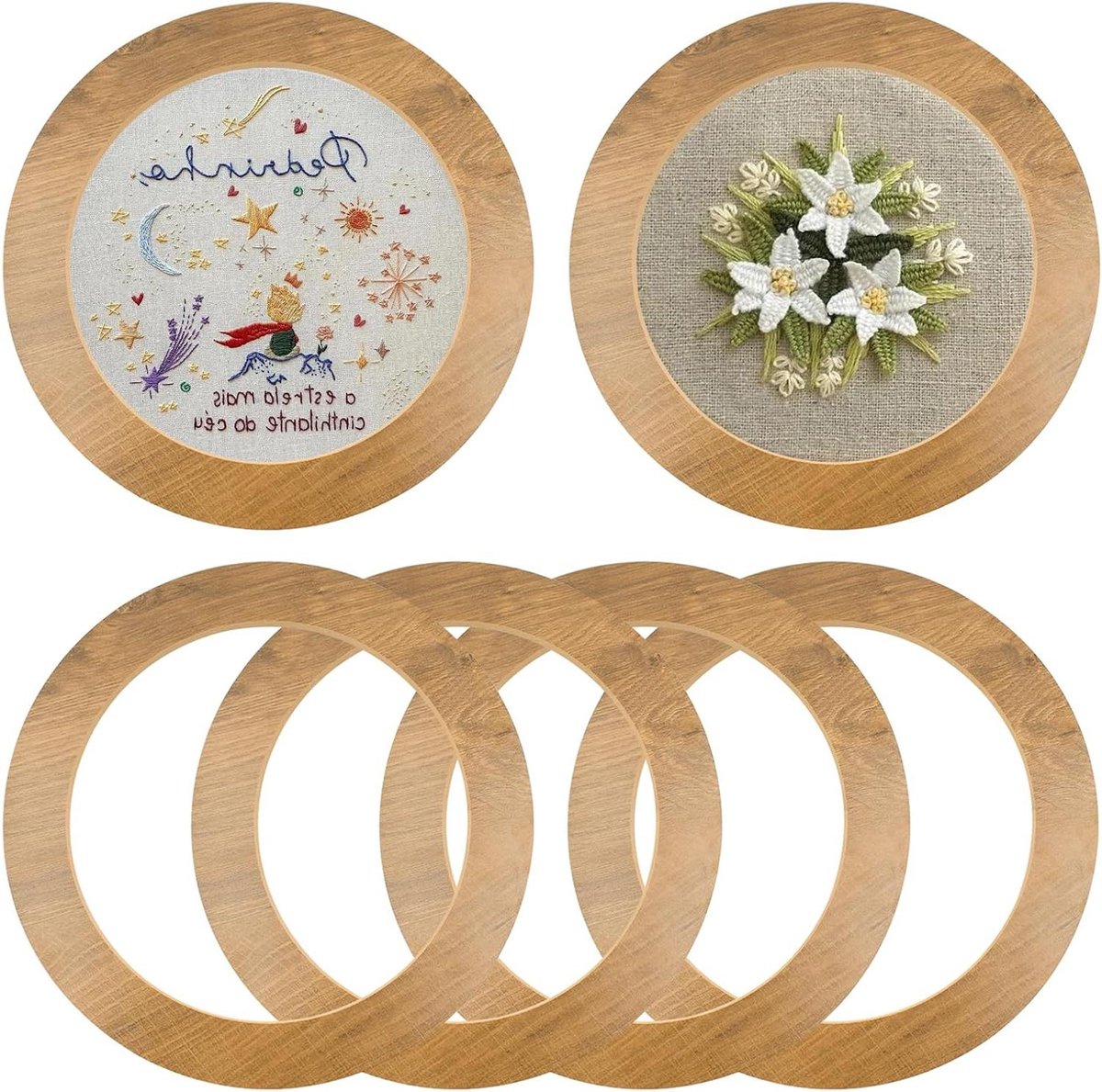 Zeynomax - Houten displaylijsten voor kruissteek - 6 stuks - DIY kunsthandwerk - Geschikt voor 8 inch borduurwerk - Inclusief borduurring - Decoratieve displaylijst