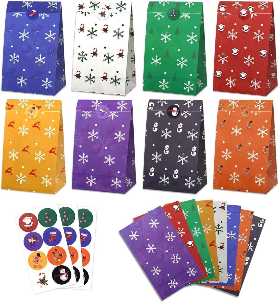 Zeynomax - Kerstzakken voor traktaties en feestgunsten - 48 stuks - met stickers - Kerstmis en Nieuwjaar celebrating.