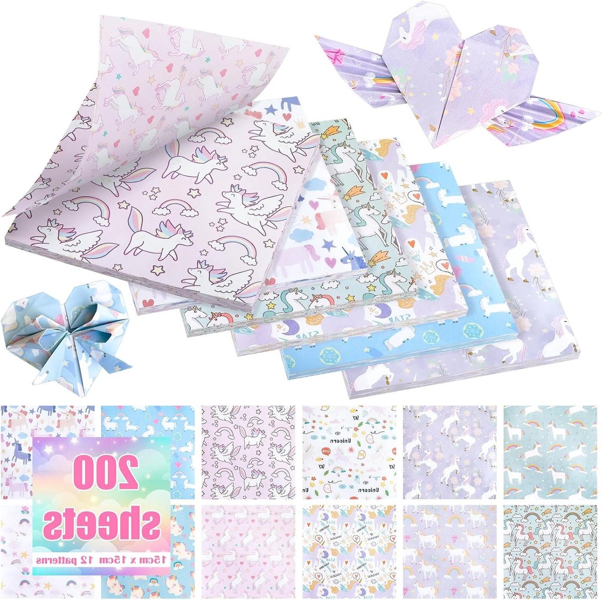 Zeynomax - Kleurrijk Origamipapier Eenhoorn-Design voor DIY Papierhandwerk - Decoraties & Wenskaarten