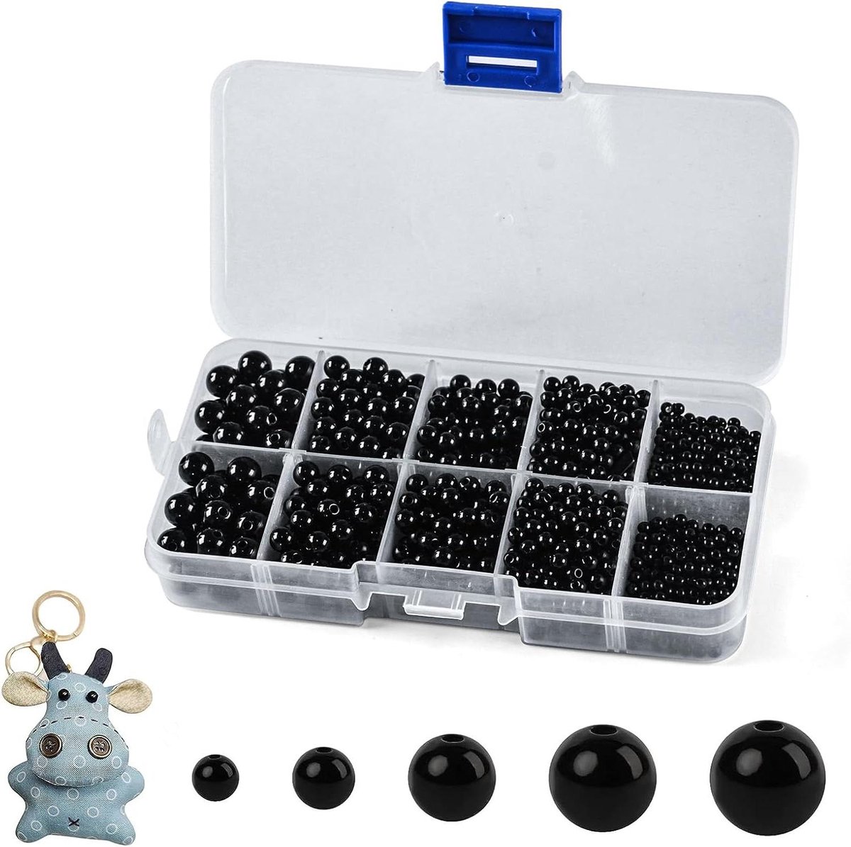   - Kralen set - Zwart - 1750 stuks - Ronde kralen - Geschikt voor armbanden - Kralenset voor sieraden maken - Ketting maken - DIY sieraden - Ambachtelijke benodigdheden - Kralen voor handgemaakte sieraden - Verschillende maten.