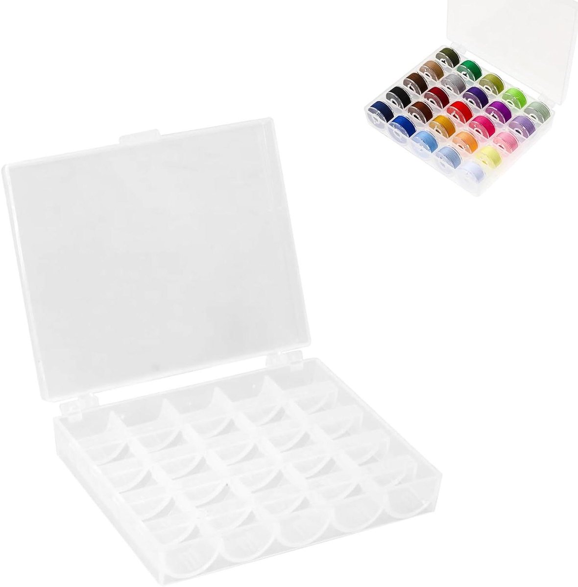 Zeynomax - Kunststof spoelbox met 25 vakken voor naaimachine opslag - Borduurgaren en onderdraadspoelen - Rollen en kleine voorwerpen - Gemakkelijk op te bergen en leeg te spoelen