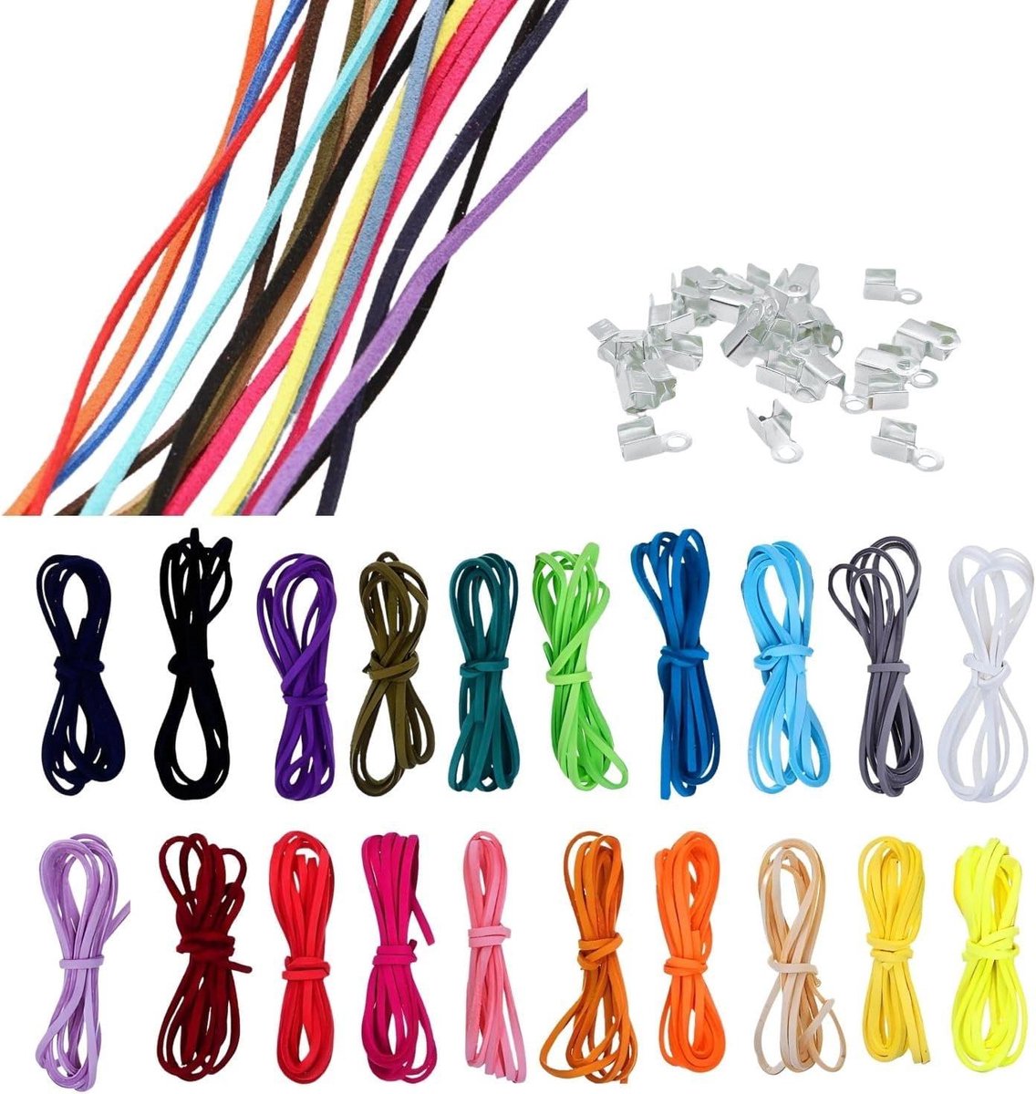 Zeynomax - Leren Bandjes 3 mm Plat Koord Set 20 m - DIY Armband Halsketting - Geschenken Sieraden Handwerk - 20 Kleuren - 2 Zoekwoorden - 80 Karakters