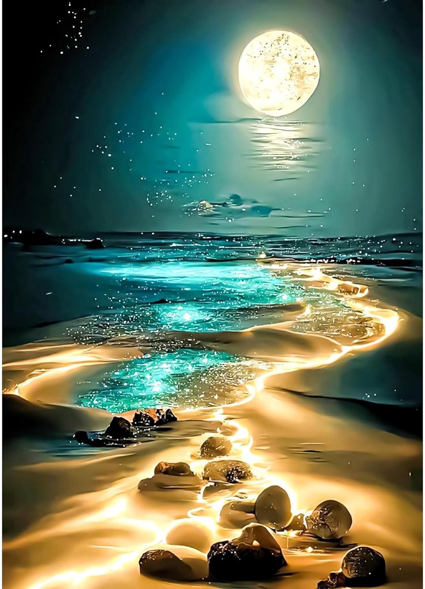 Zeynomax - Maanschieten strand 5D Diamond Painting Kit voor volwassenen - DIY Fotos - Muurdecoratie - 30 x 40 cm