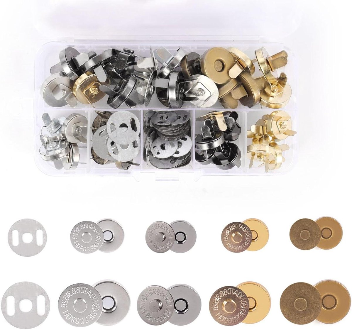 Zeynomax - Magnetische Sluiting Naaien 14 mm / 18 mm 4 Kleuren Sterke Magnetische Knopen Metaal Magneetsluiting voor Breien en DIY Knutselwerken - Set van 32.