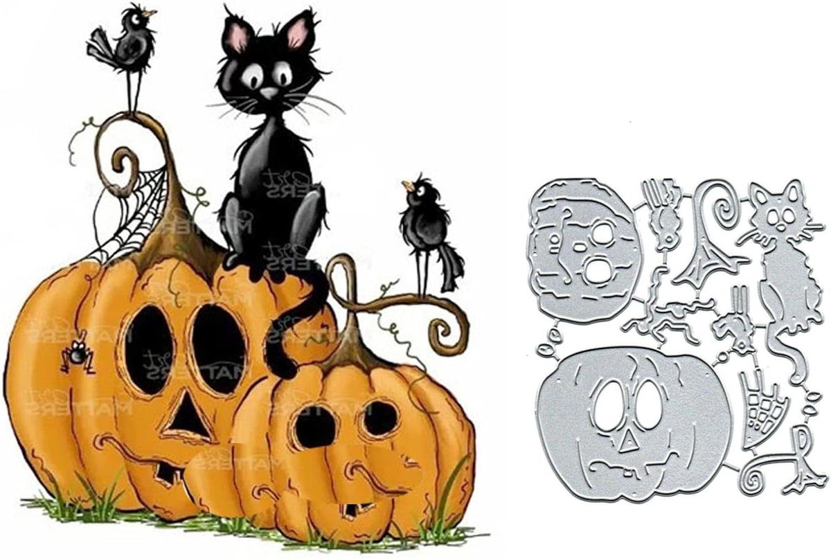   - Metalen Die Cuts voor Halloween - Kat Vogel en Pompoen - Scrapbooking en Kaart Maken