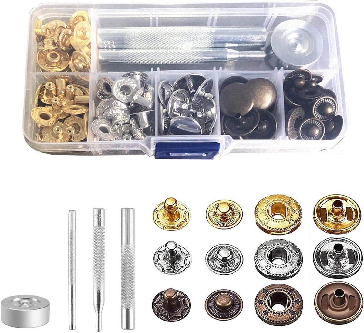   - Metalen drukknopen set van 30 voor leerwerk - Inclusief gereedschap - 15 mm - Naaien en knutselbenodigdheden