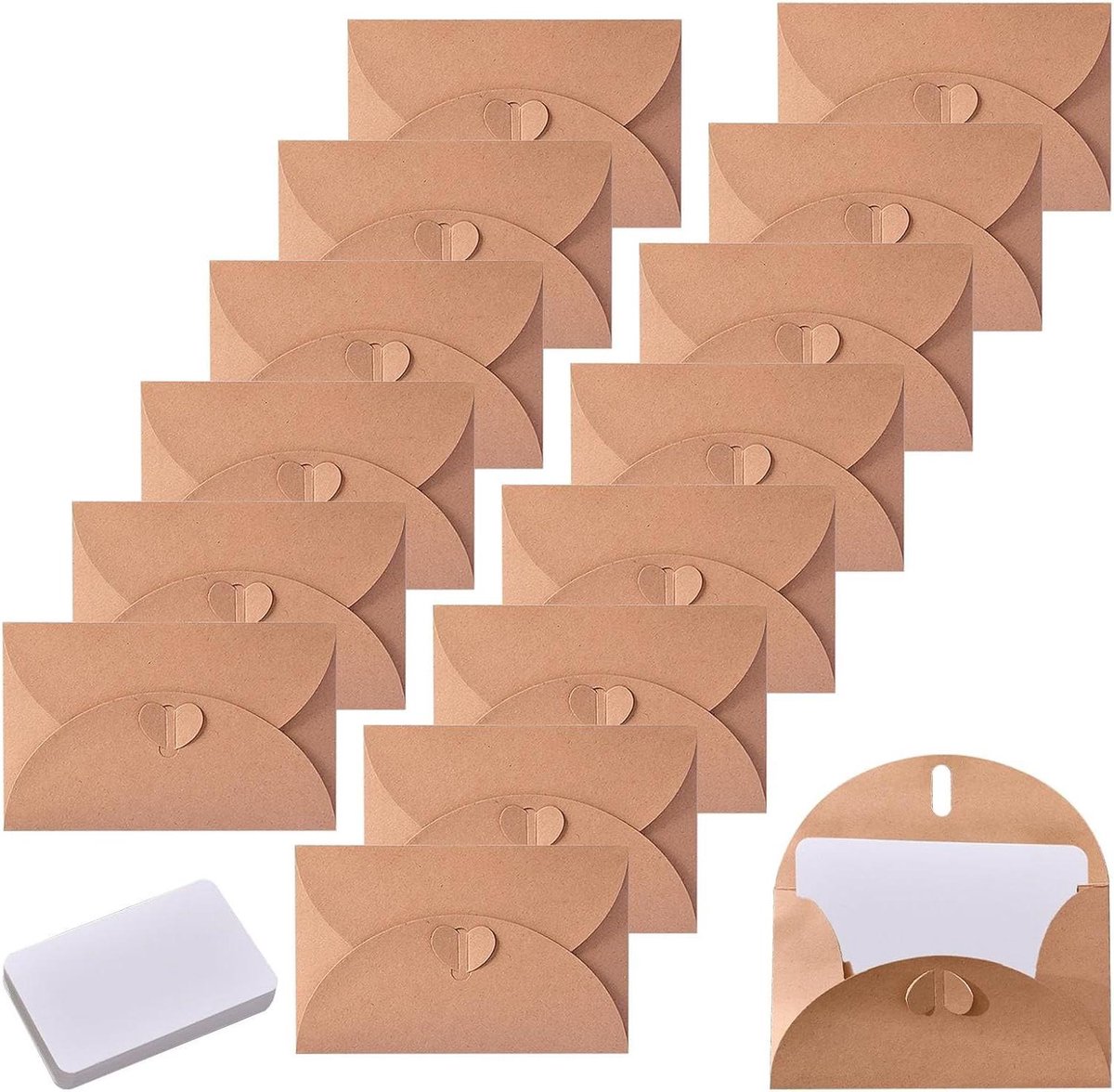 Zeynomax - Mini-enveloppen en blanco kaartenset voor bedankkaarten - 15 stuks met hartvormige sluiting