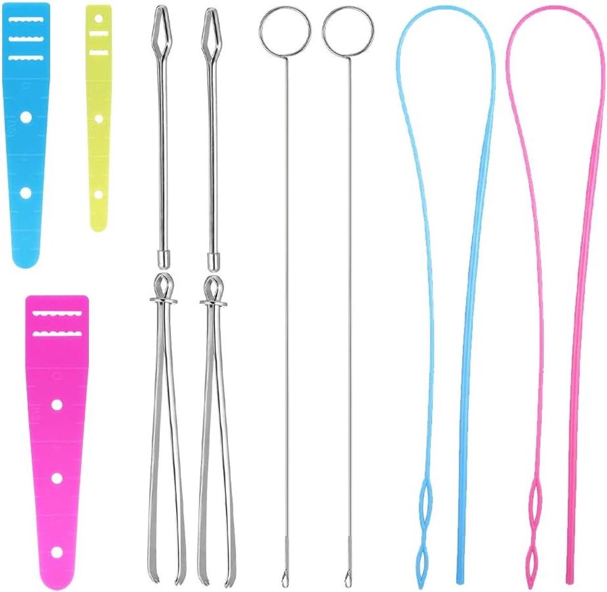 Zeynomax - Naailussenset met koordinrijghulp en doortreknaald - 11 stuks - Flexibel trekkoord - Voor borduurwerk, naaien en breien - Doe-het-zelf handwerk