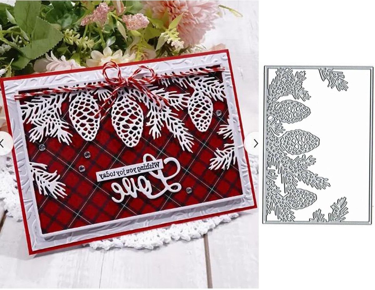 Zeynomax - Pijnboompitten en Dennenblad Metalen Stencils voor Kerstkaarten - DIY Scrapbooking en Decoratieve Embossing Papier Card - Sneeuwvlok en Dennenhout Frame Snijmallen