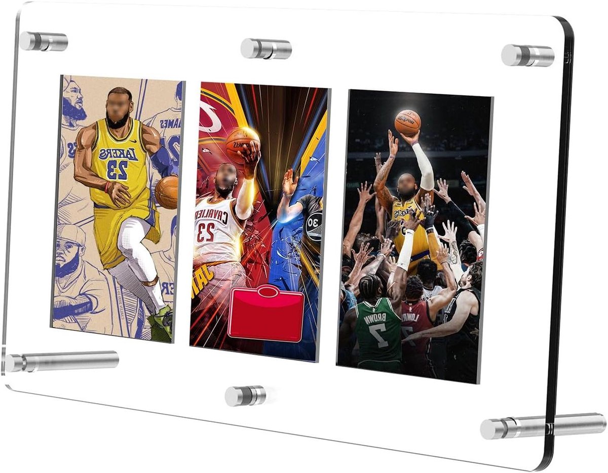   - Presentatieframe voor sportkaarten met transparante vitrine voor honkbal, voetbal en hockey (3 kaarten) - Bureau displaystand - 270 x 150 x 6 mm