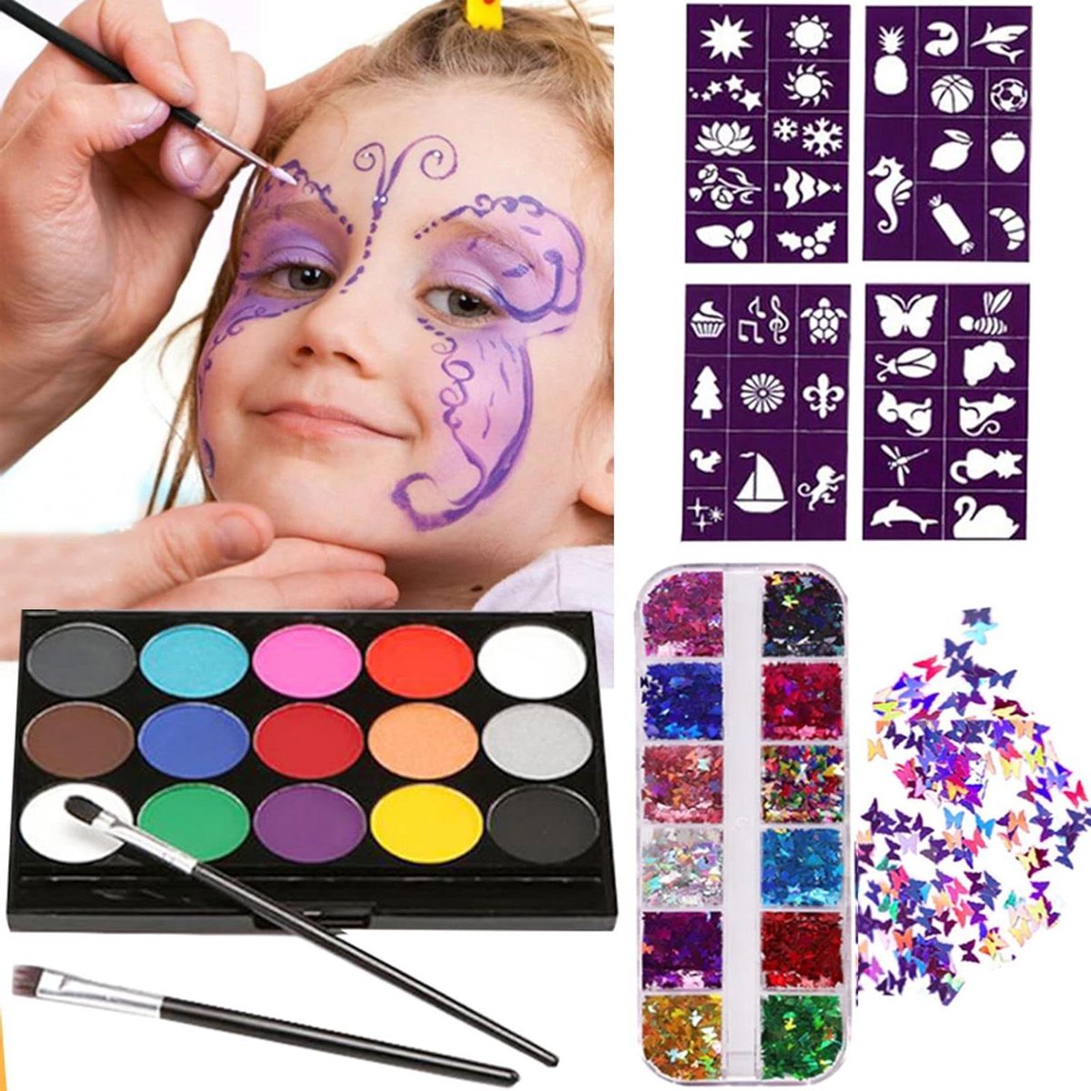 Zeynomax - Schminken kit met 15 kleuren voor Halloween feest en vakantie make-up - niet-giftig en wasbaar - veilig voor kinderen