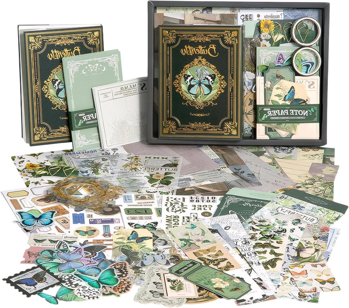   - Scrapbook-accessoireset voor beginners met A6-notitieboek en decoratieve Washi Tape - inclusief stickers en notitieblok voor kaarten en vlinderdecoraties.