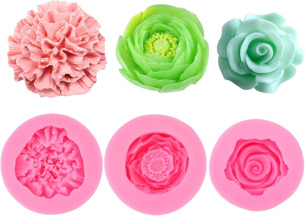 Zeynomax - Siliconen 3D DIY Vorm Bloemen Kaars - Set van 3 - Voor Kaarsen Maken en Decoratie Knutselen