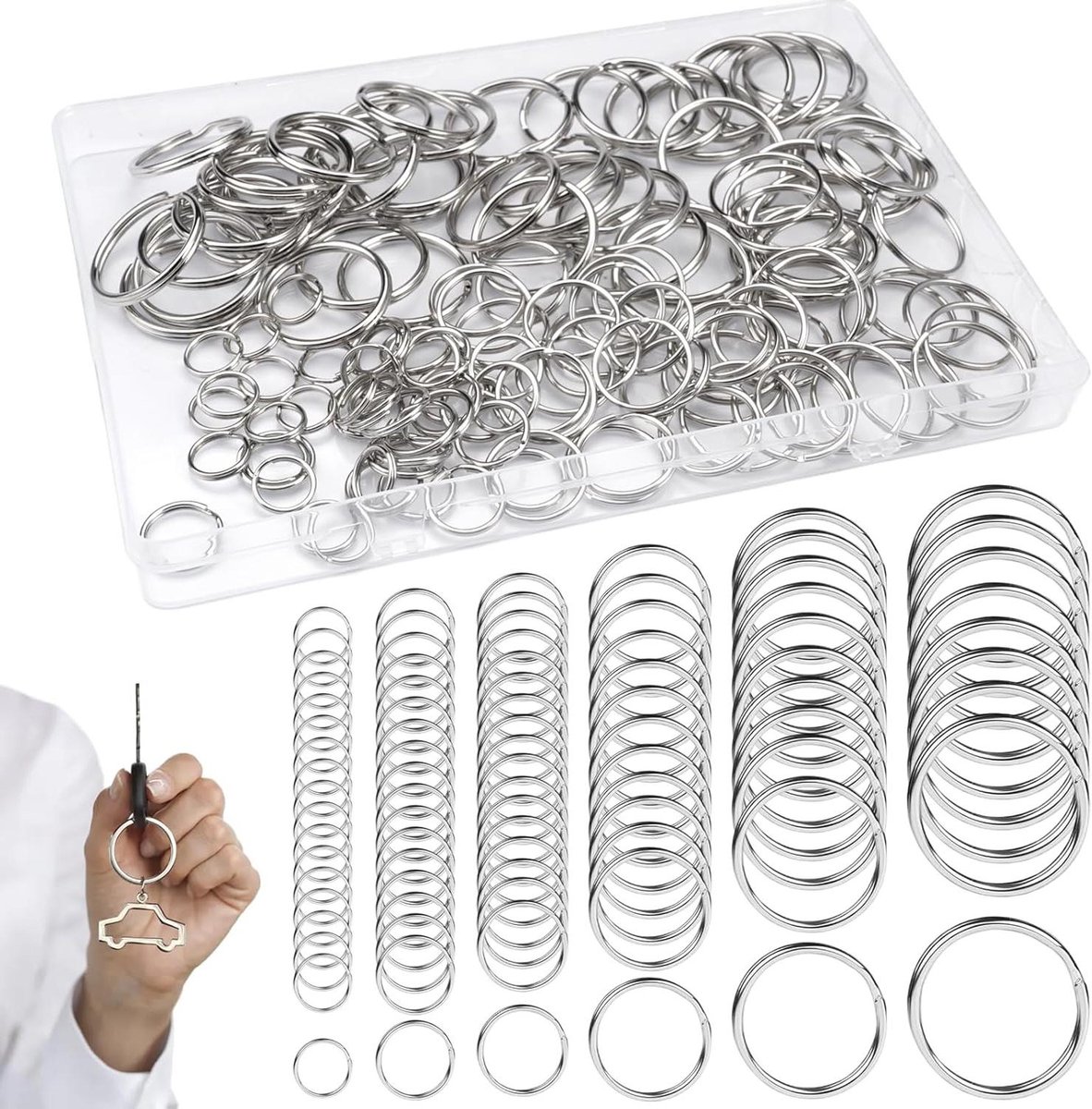 Zeynomax - Sleutelringen van roestvrij staal - 120 stuks - 12/15/20/25/28/30 mm - kleine metalen keychains - sieradenring - splitring - DIY sieraden - handwerk - sleutels.
