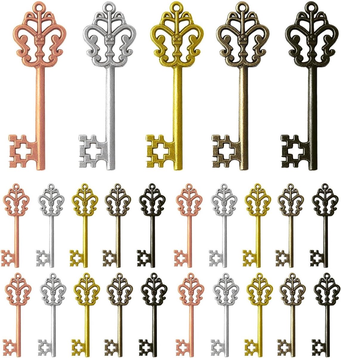   - Sleutels Vintage Decoratie: 25 stuks Bronzen Sleutels in Doos - DIY Feest Halsketting - Zink - 5 Kleuren
