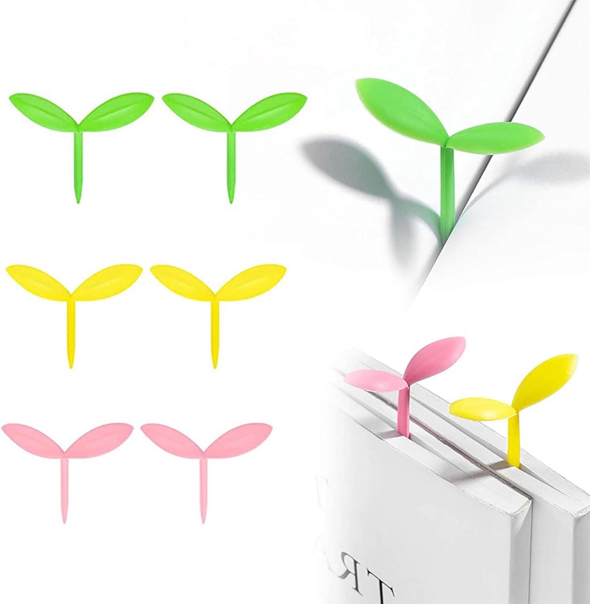 Zeynomax - Sprout Bladwijzers 6 stuks kleine groene bladwijzers siliconen gras knoppen kinderen volwassenen studenten (3 kleuren) - Handig en kleurrijk!