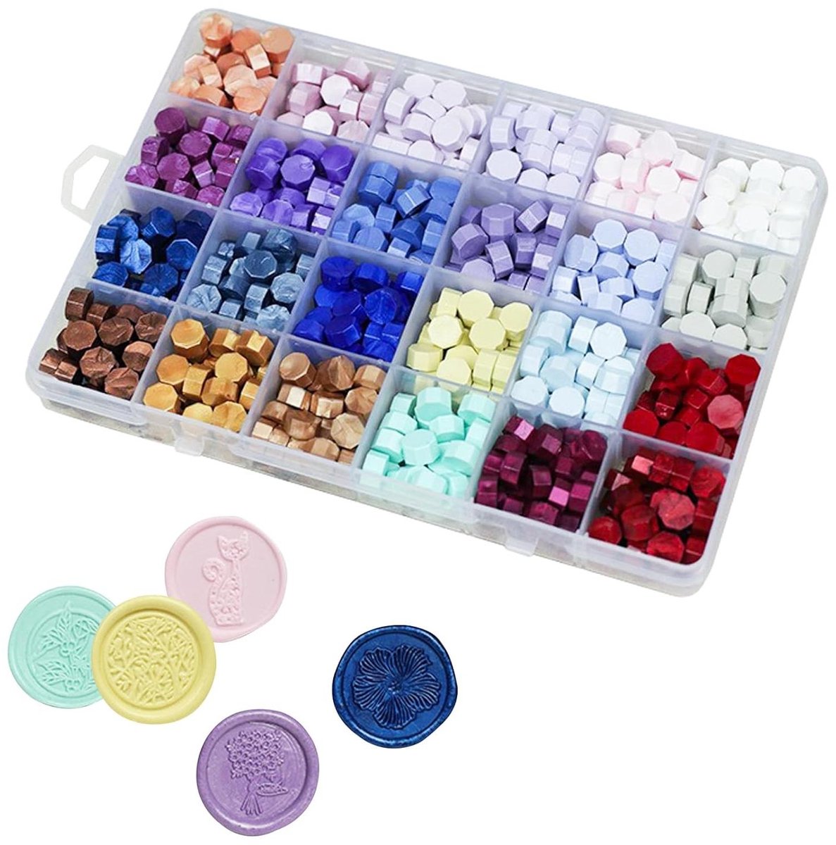   - Stempelset Zegelwasparels met 24 Kleuren en Achthoekige Afdichtingswas - Voor Bruiloftsuitnodigingen en Meer