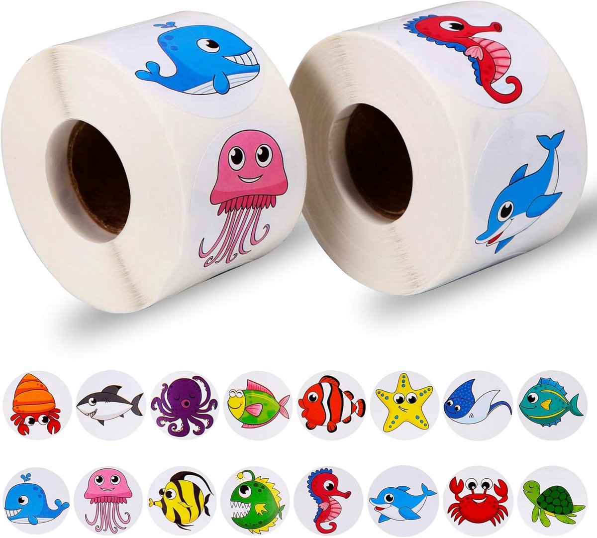 Zeynomax - Stickers: Zee Dieren - 1000 stuks - Ronde Zee Dieren Stickers - Rol - Marine Thema - Kids Verjaardagsfeestje Benodigdheden