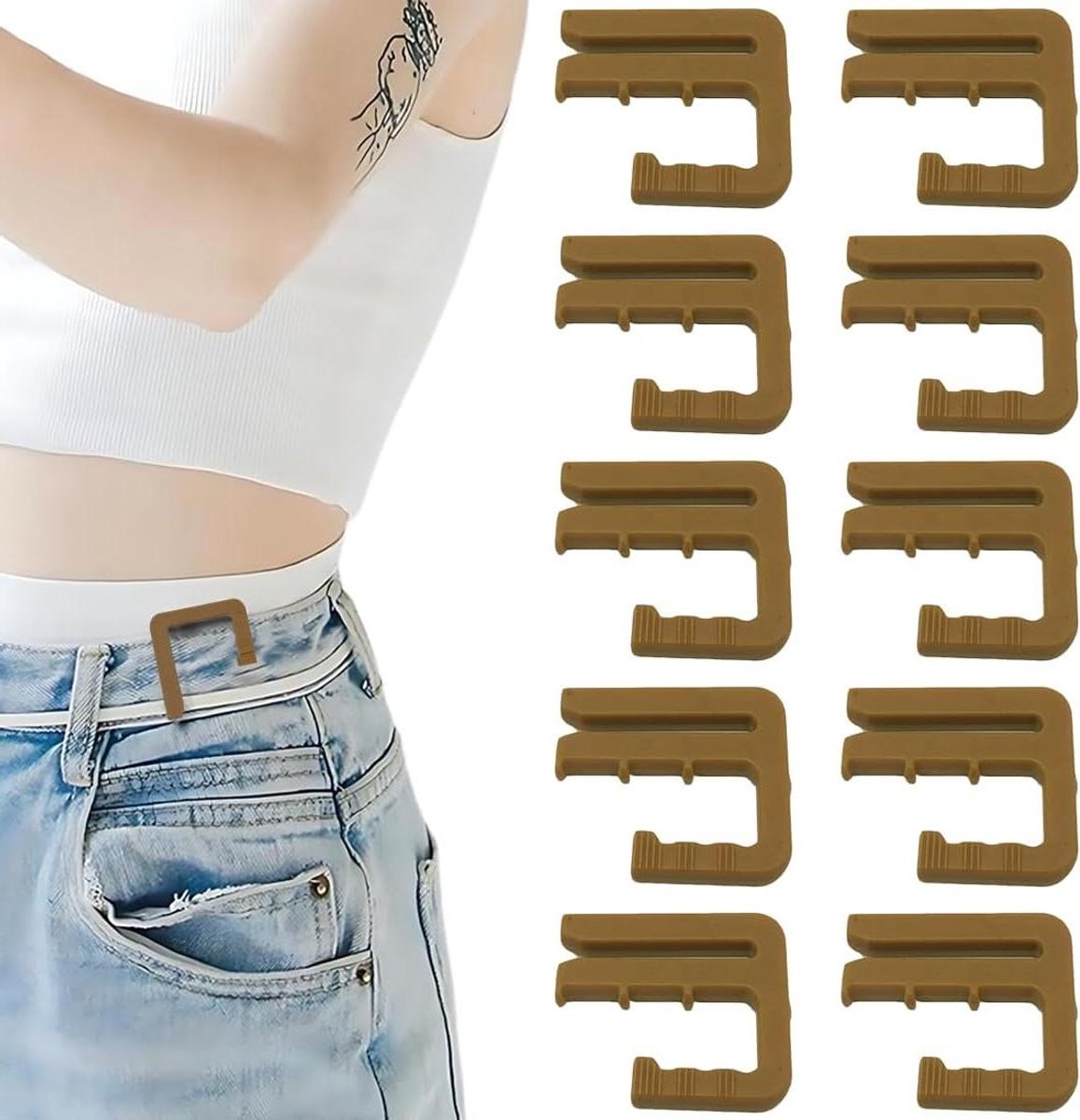   - Taillespanner voor jeans verstelbaar zonder vervangende naad - 10 stuks - riemgespen - bruin - gemakkelijk in gebruik