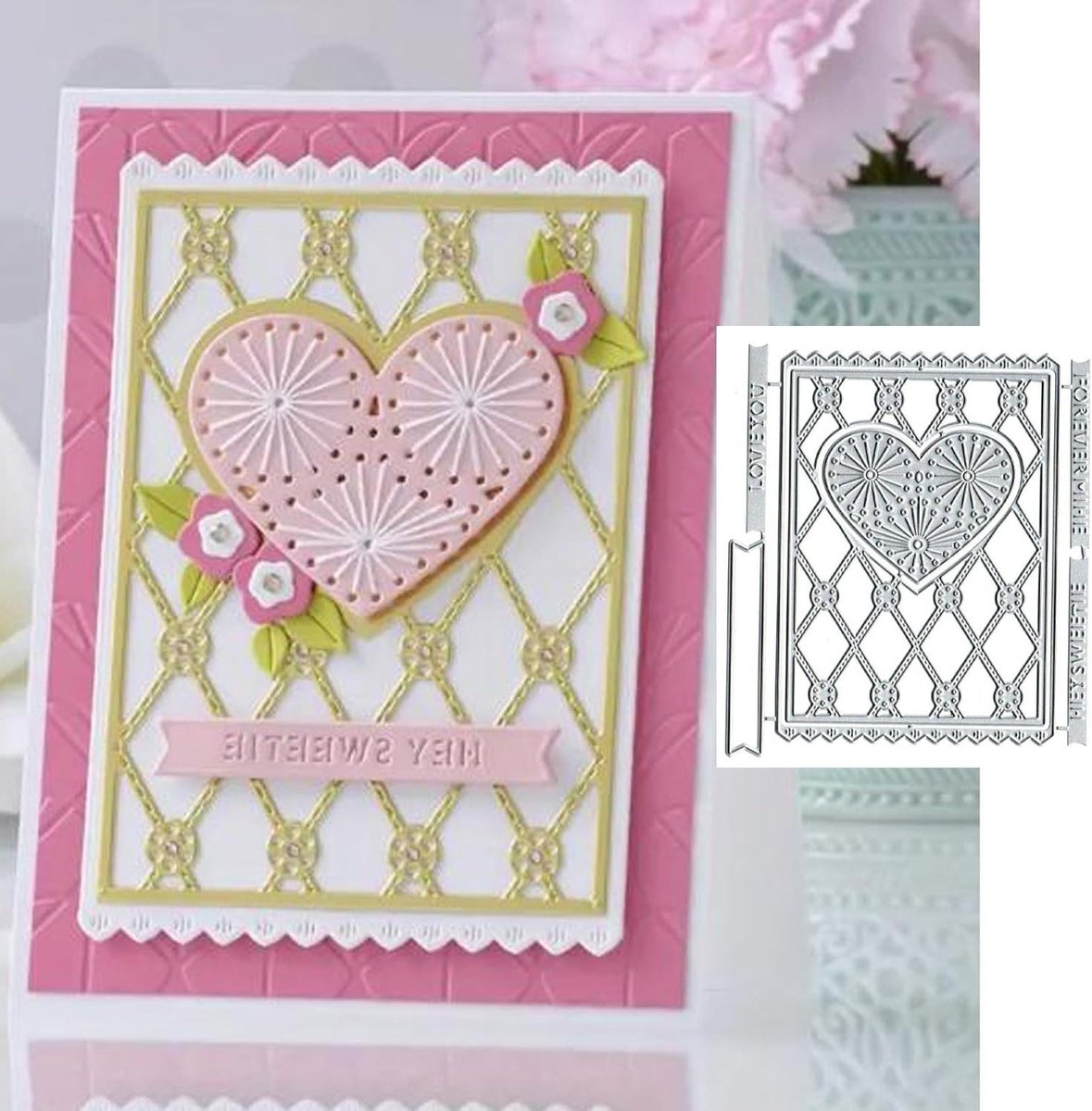 Zeynomax - Vierkante Metalen Die Cuts voor Kaarten Maken - Hart Bloem Thema - Valentijnsdag Liefde - Frame Boom - DIY Scrapbooking en Embossing - Papier Kaart Craft - Album Decoratie.