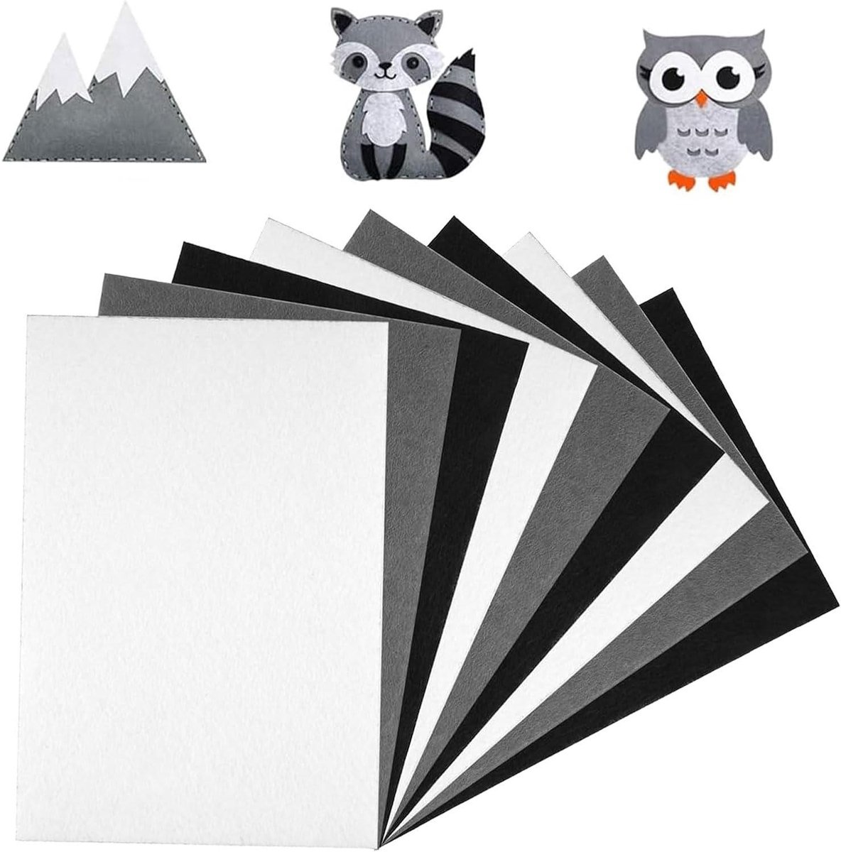 Zeynomax - Viltstof voor knutselen en handwerk - Grijs vilt 1 mm dik - 9 stuks viltplaten - DIY decoratie en naaien - 20 x 30 cm - Zwart/Grijs - Ambachtelijke materialen