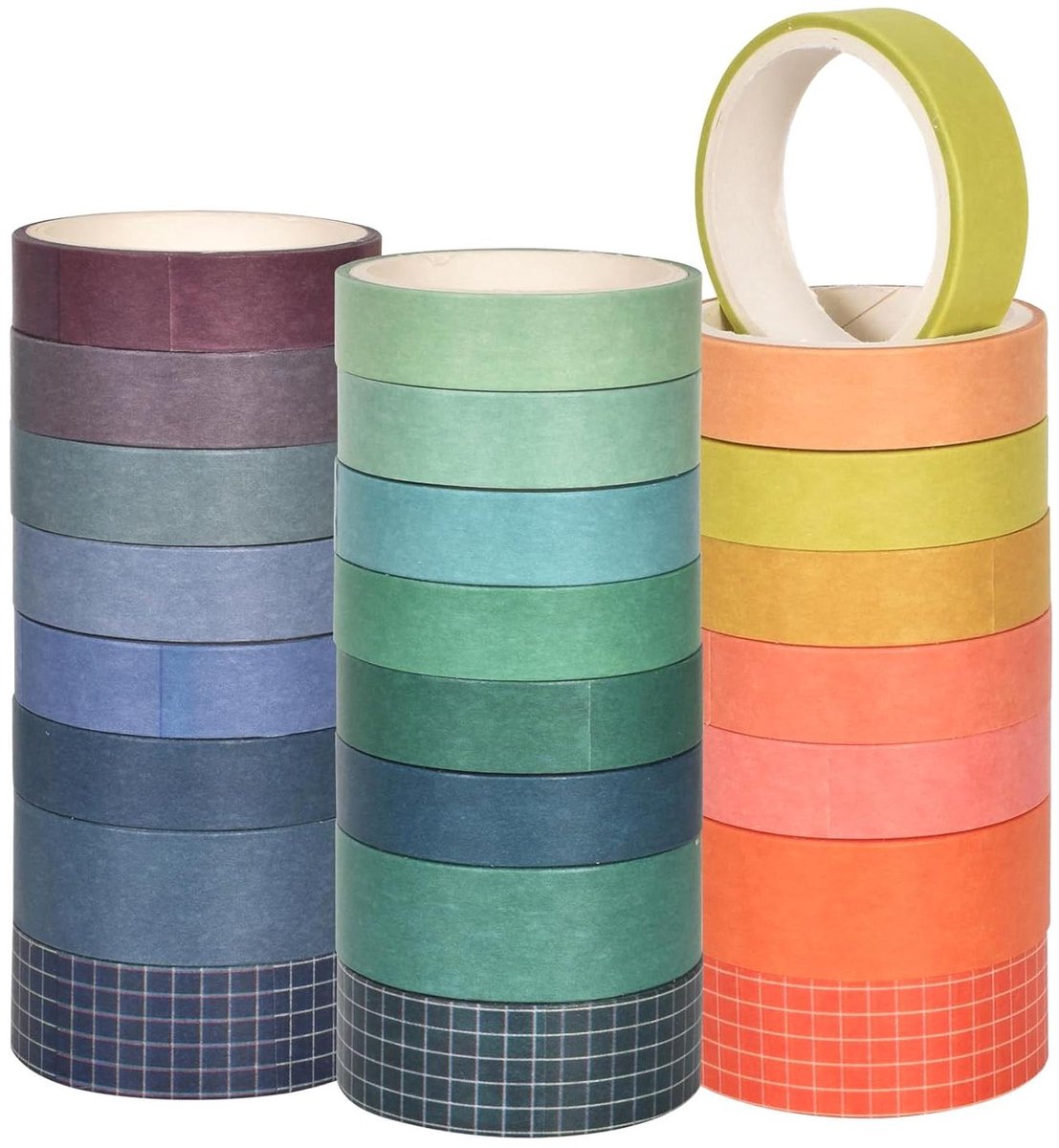   - Washi Tape 24 rollen - Plakband - 3 meter per rol - 15 mm en 10 mm breed - Eenkleurig - Voor Bullet Journal en Creatieve Projecten