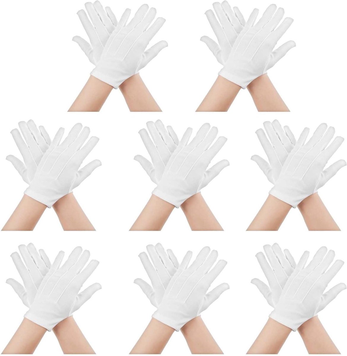 Zeynomax - Witte kinder handschoenen voor formele uniforme partij - 8 paar + polyester tri-geribbelde feesthandschoenen