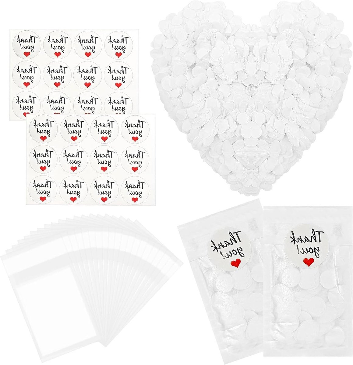   - Witte ronde papieren confetti 80 g - Bruiloft en feestdecoraties - Tafelconfetti in glazen zakje met stickers - 15 cm - Voor bruiloft, afstudeerfeest, verjaardag ceremonie
