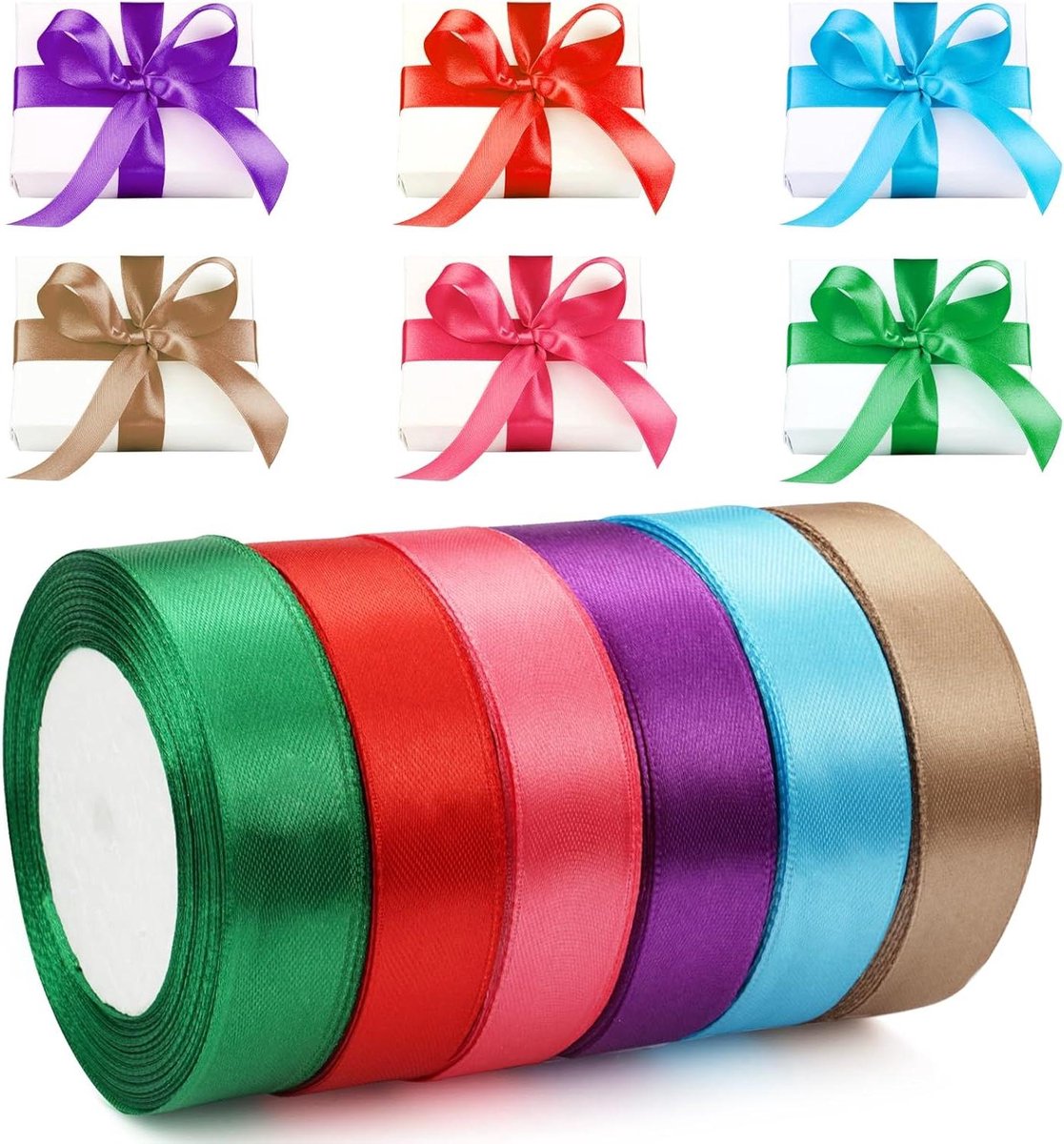 Zeynomax - Zijden lint 6 kleuren x 20mm x 22m - Satijn lint cadeaulint breed polyester lint voor knutselen cadeau verpakken bruiloft decoratie.