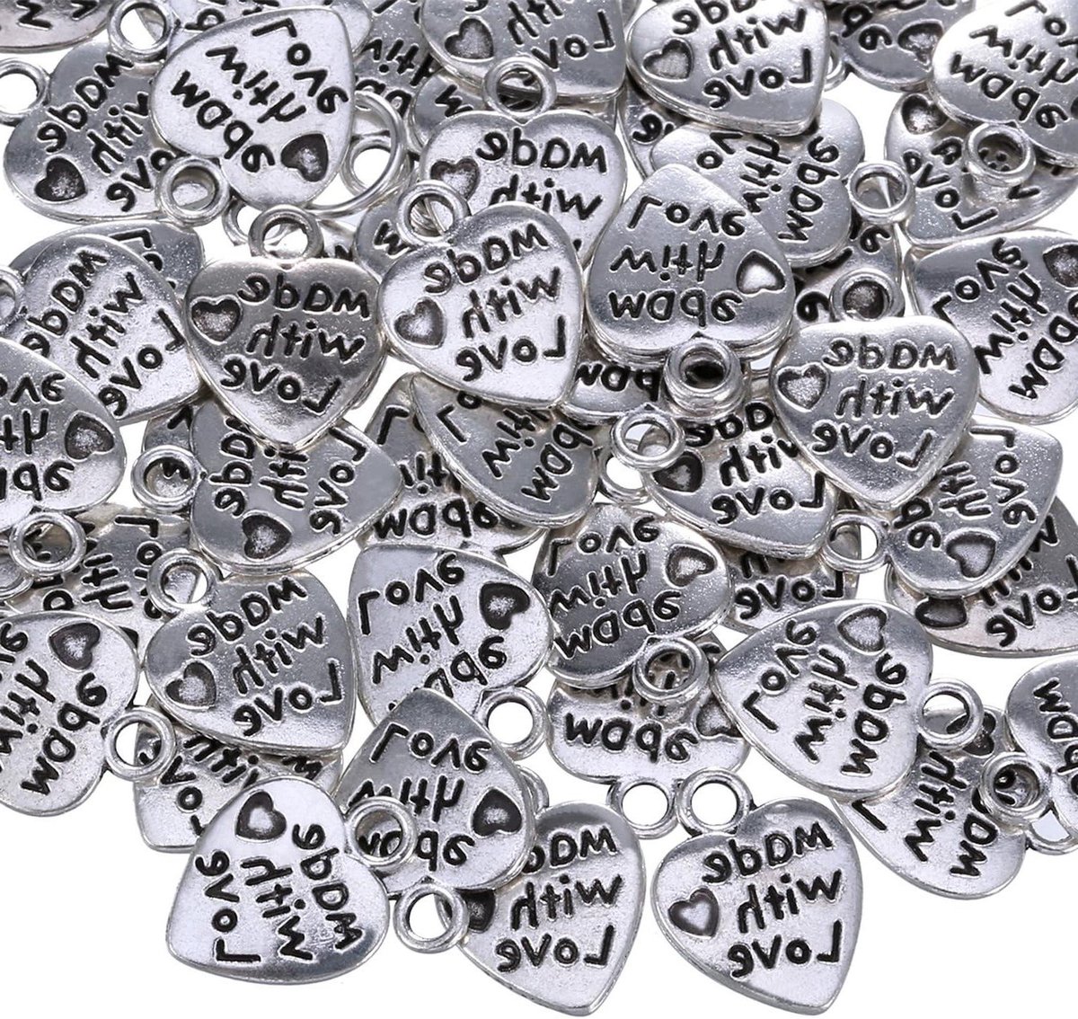   - Zilveren Hart Charme - 60 Stuks - DIY Sieraden Maken - Ambacht Accessoires - Antiek Design