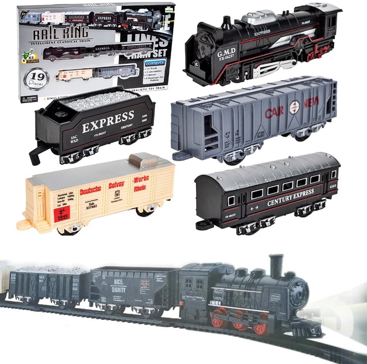 Rail King - Trein rail set met licht - XXL Spoorbaan - 276 cm diameter - 19-delig (incl. batterijen)