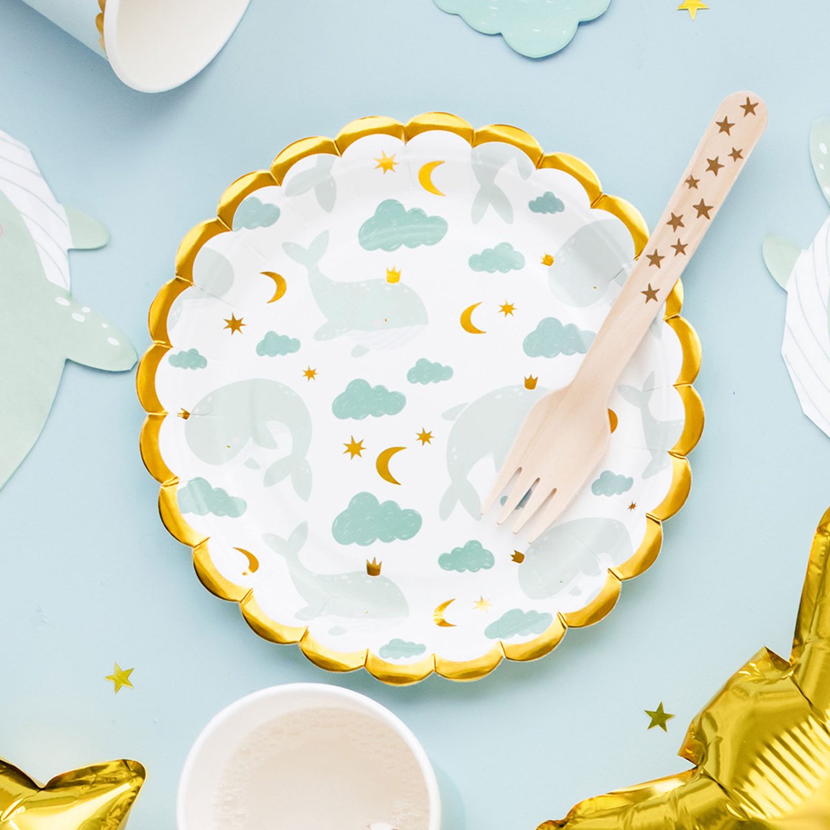 PartyDeco - Borden Walvissen - Feestdecoratie - MintRozeWitGoud - Papier -