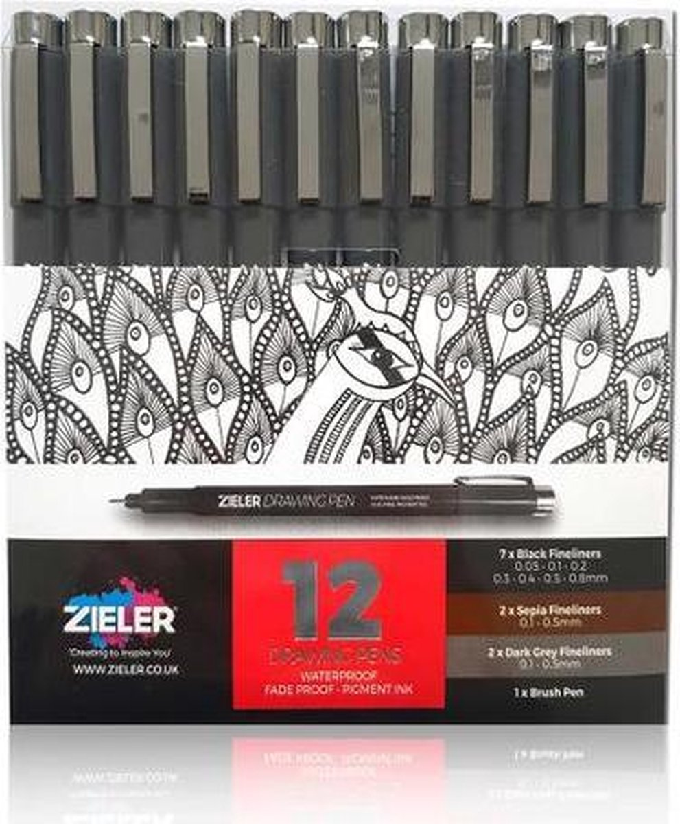 Zieler Fineliner Set 12X Zwart