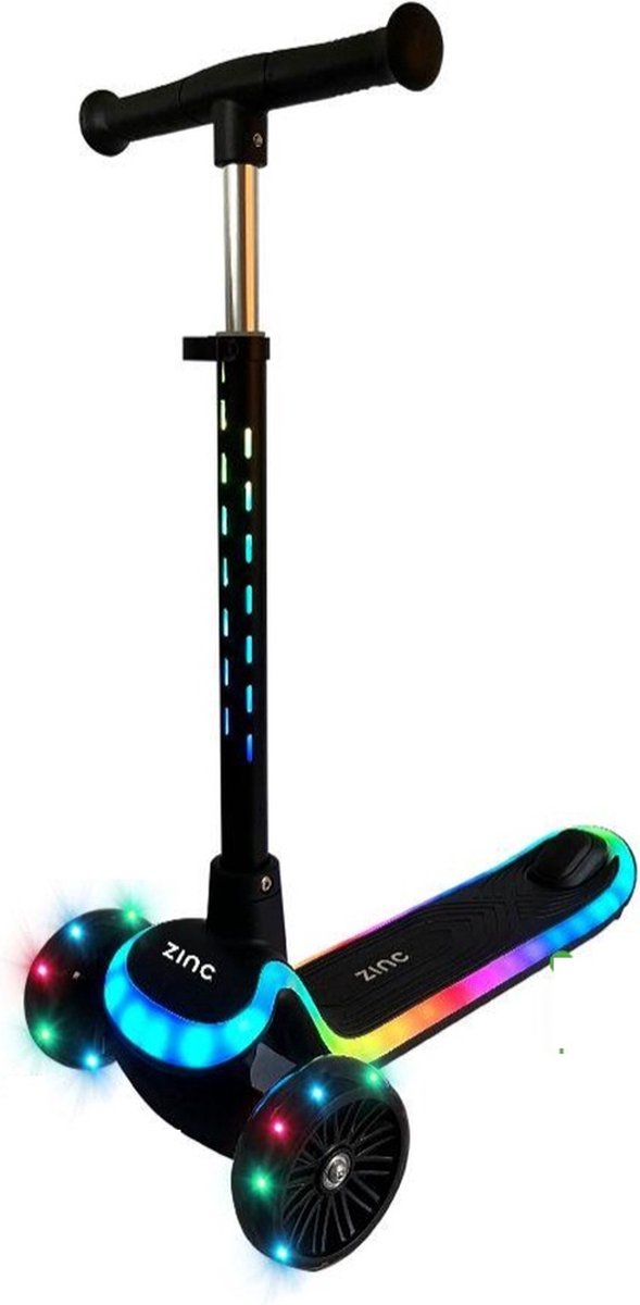 Zinc - 3-wielige opvouwbare scooter - Step - Zwart -Led lampjes in de wielen en stuur