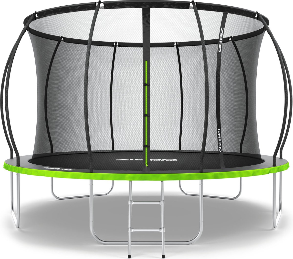 Zipro® Jump Pro 12FT tuintrampoline Ø374cm met binnennet - Trampoline voor buiten - Afsluitbaar veiligheidsnet - Verwisselbaar UV-bestendig net - Maximale belasting tot 150kg - Corrosiebestendig - Snelle en eenvoudige montage.