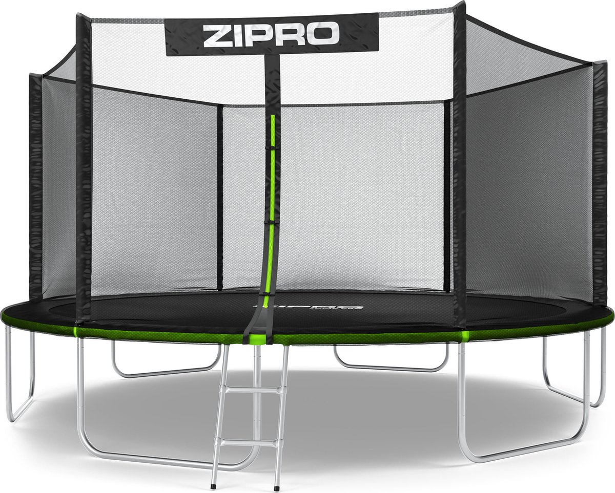 Zipro® Jump Pro Tuintrampoline 14FT Ø435cm met externe mesh - Trampoline Voor Buiten - Afsluitbaar Veiligheidsnet - UV-bestendig vervangend net - max. belasting tot 150 kg - Corrosiebestendig - Snelle en eenvoudige montage