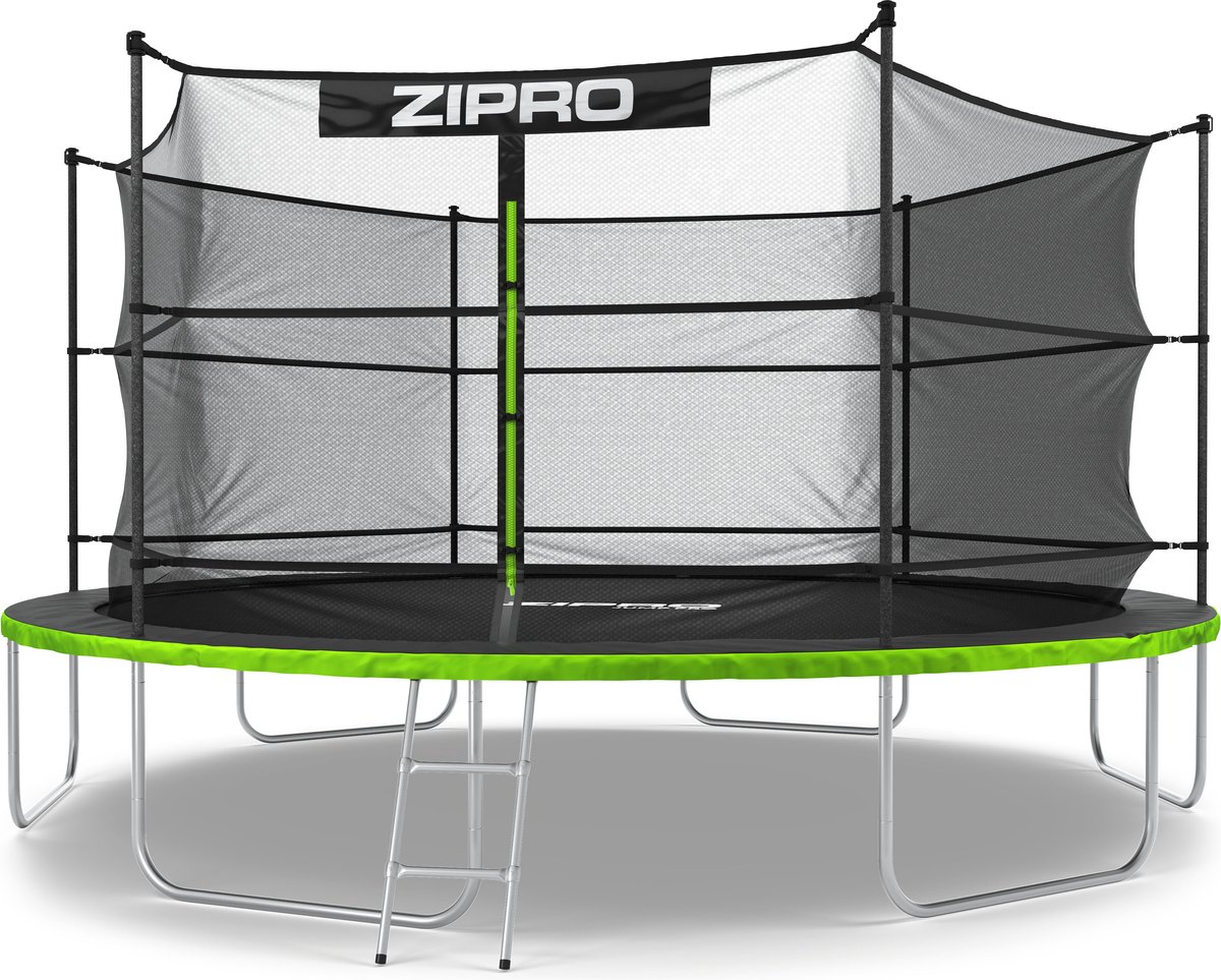 Zipro® Jump Pro Tuintrampoline 14FT Ø435cm met intern mesh - Trampoline Voor Buiten - Afsluitbaar Veiligheidsnet - UV-bestendig vervangend net - max. belasting tot 150 kg - Corrosiebestendig - Snelle en eenvoudige montage
