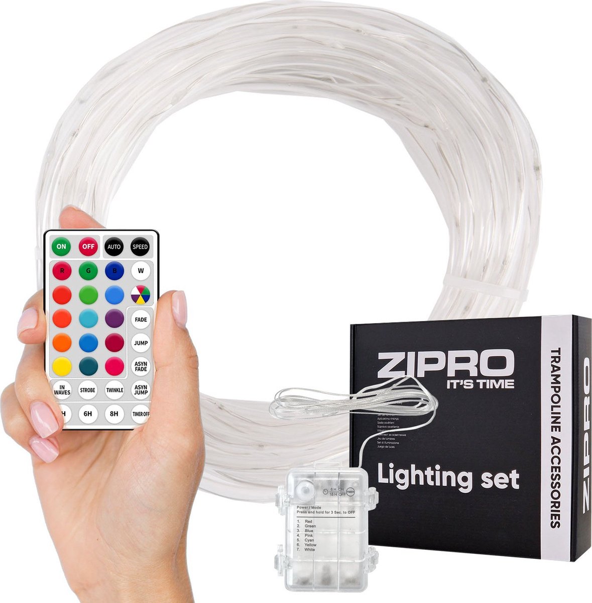 Zipro® Verlichtingsset 12 m - Eenvoudige montage - voor 12FT 374 cm - 80 LEDs - Werkt op batterijen - Waterdicht ontwerp - accessoires voor trampolines - Hoge kwaliteit - Alle connectoren