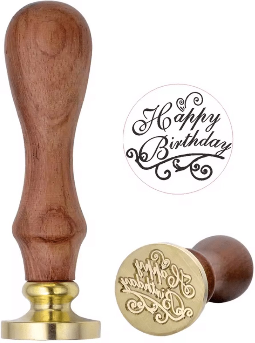 ZoeZo - Houten Stempel - Happy Birthday - Stempelen - Wax Seal - Verwijderbare kop - Enveloppen - Kaarsen stempelen - Zeep stempelen - Stamp