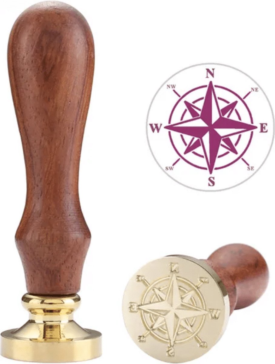 ZoeZo - Houten Stempel - Kompas - Stempelen - Wax Seal - Verwijderbare kop - Enveloppen - Kaarsen stempelen - Zeep stempelen - Stamp
