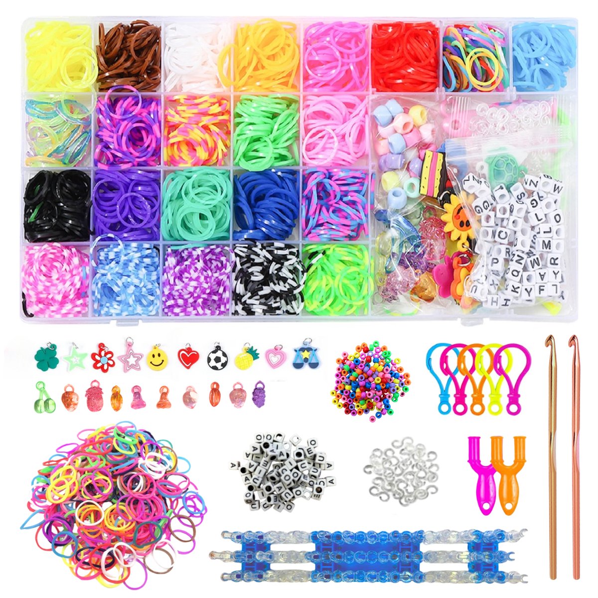ZoeZo - Loombandjes - Starterspakket - Loomelastiekjes - Loomen - Loom pakket - Latexvrij - 2470-Delig - Veel accessoires - Knutselset